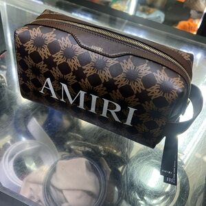 AMIRI Brown Logo Pattern Travel/Camera/Toiletry/Makeup bag